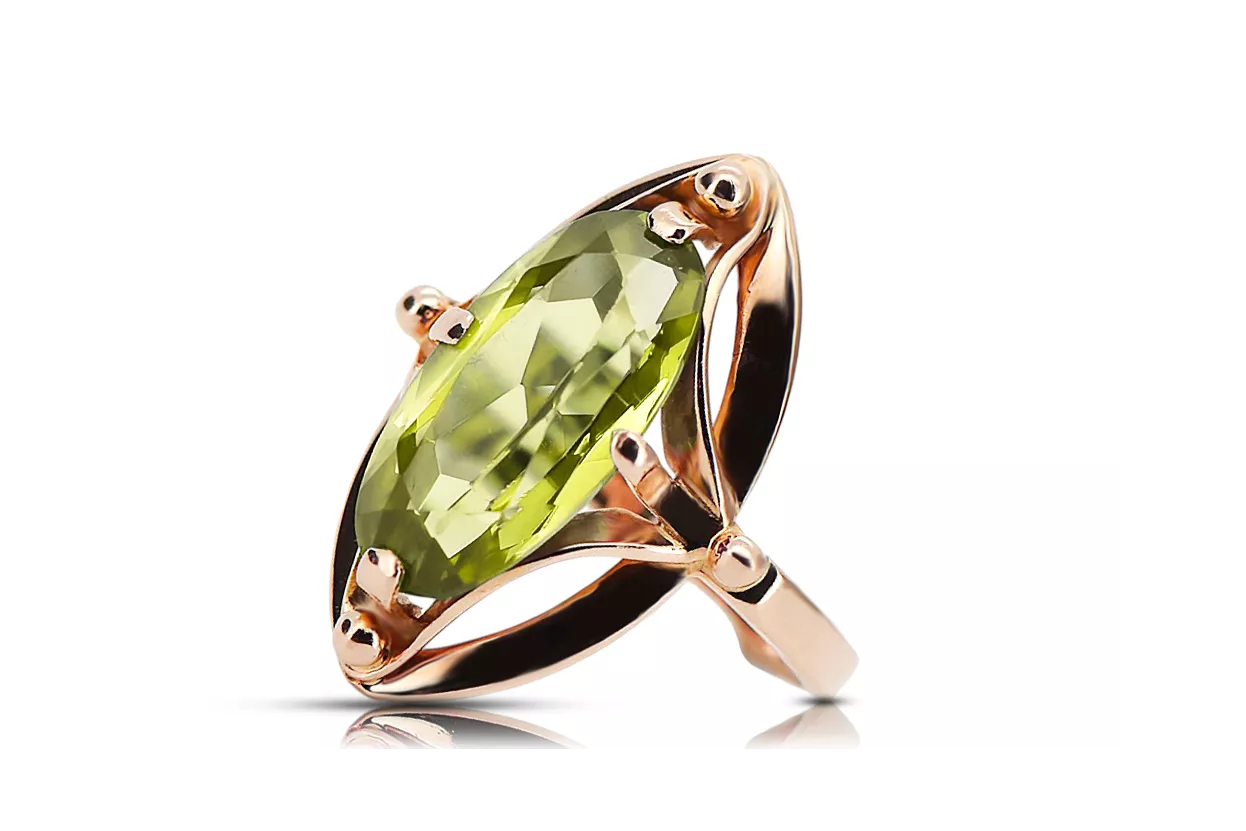 Ring Yellow Peridot Original Vintage 14K Rose Gold Vintage craft vrc047r Ring Yellow Peridot Original Vintage 14K Rose Gold Vintage craft vrc047r